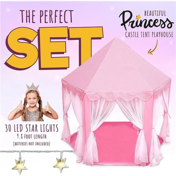Princess Castle Playhouse Tent for Girls with LED Star Lights – Indoor & Outdoor - Picture 2 of 6